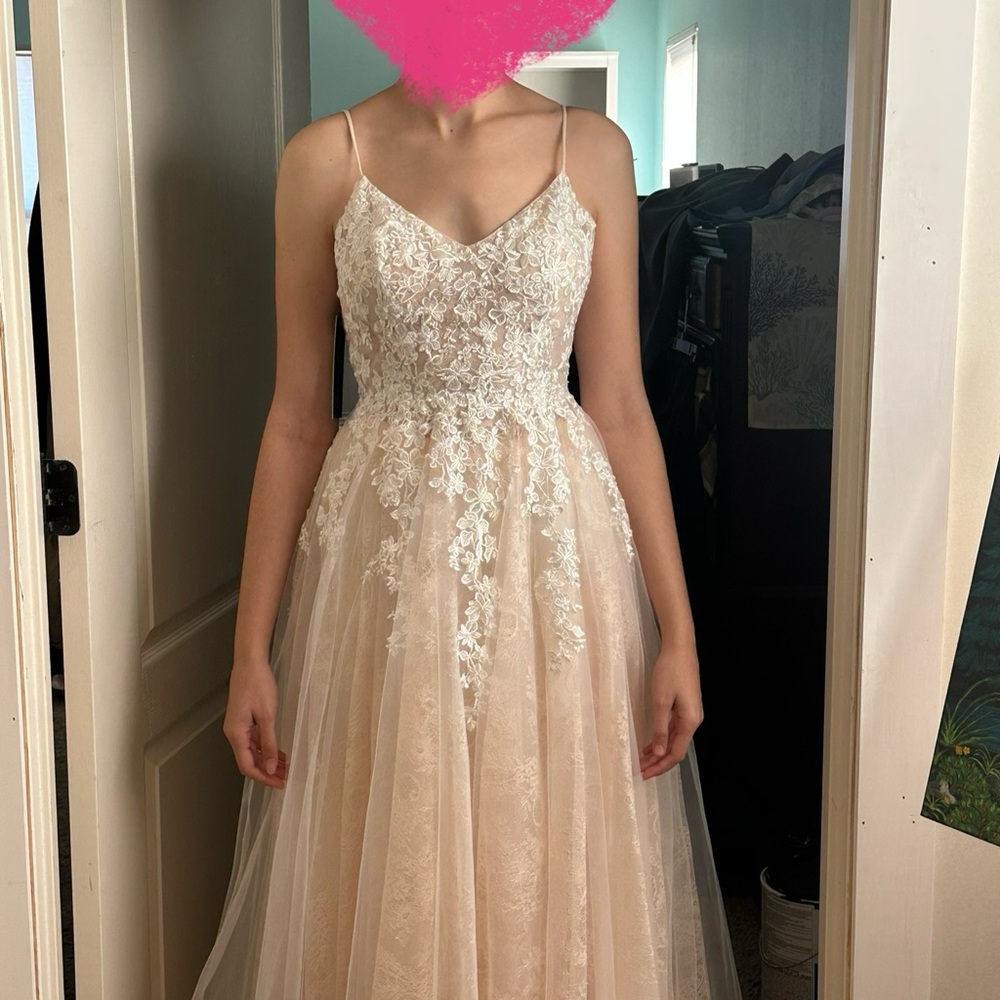 Size 4 Elegant Blush Lace Floral Spaghetti Strap Wedding Dress